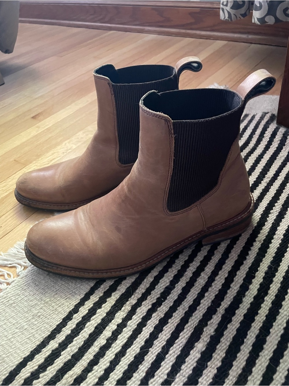 Nisolo Chelsea Boots Tan Leather Brown Elastic Stacked Heel Women's Size 10